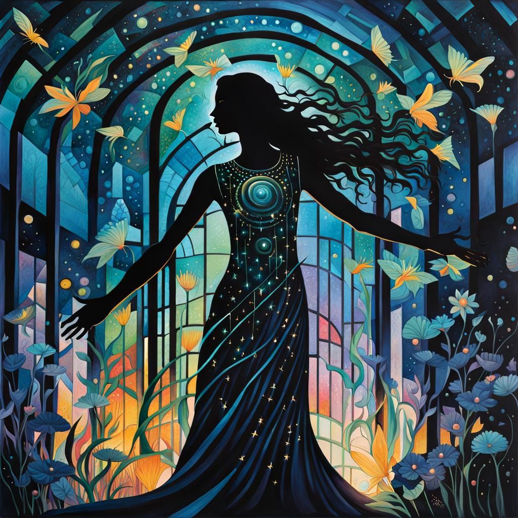 Biorobotic Spy in Bioluminescent Greenhouse, Iridescent Art