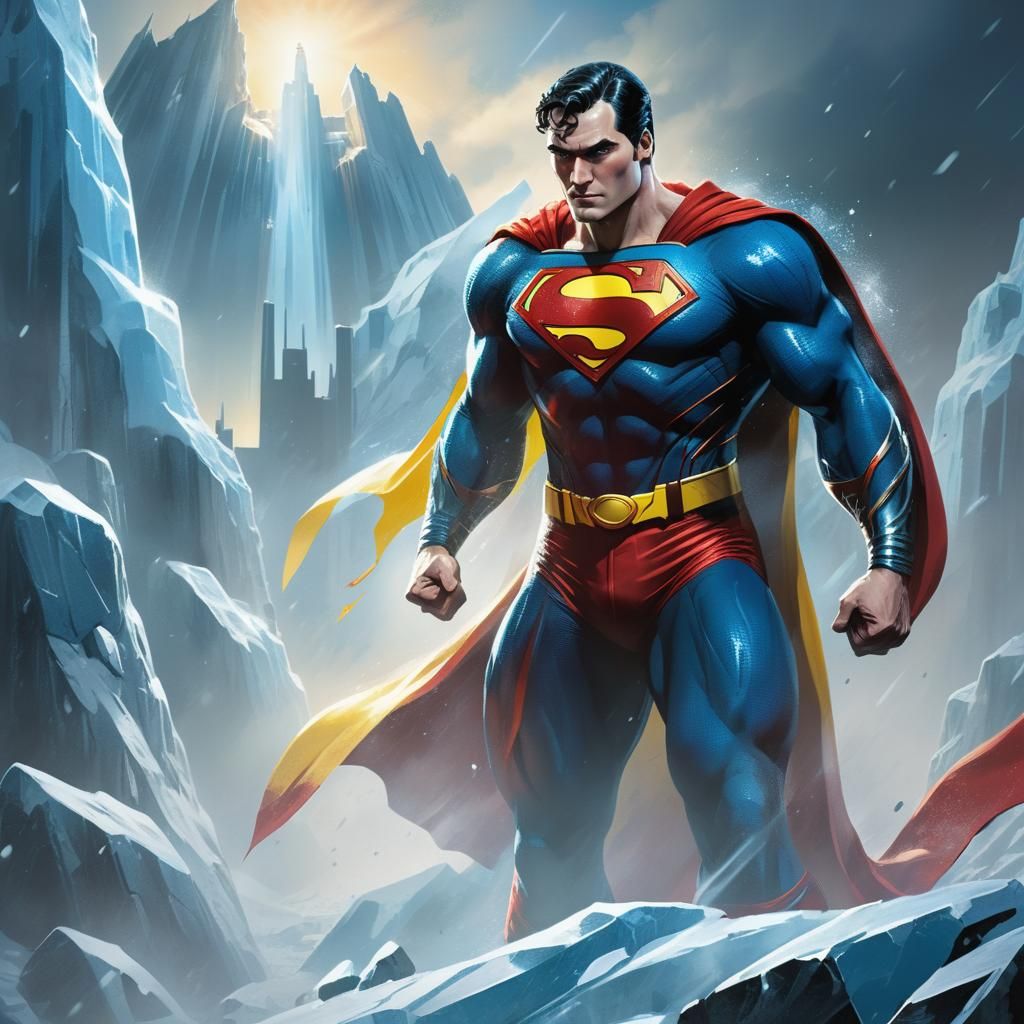 Superman in Heroic Pose Comic Book Art