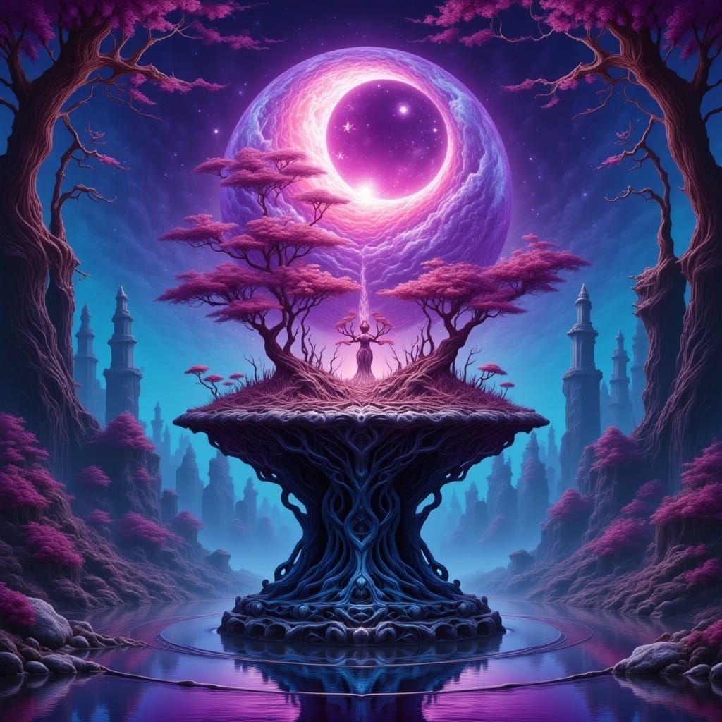 Glowing Artifact on Ornate Pedestal in Digital Art