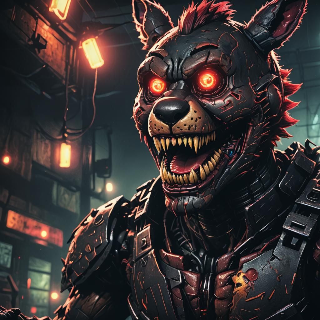 Dark Fantasy FNAF Character Screaming in Neon Lit Horror