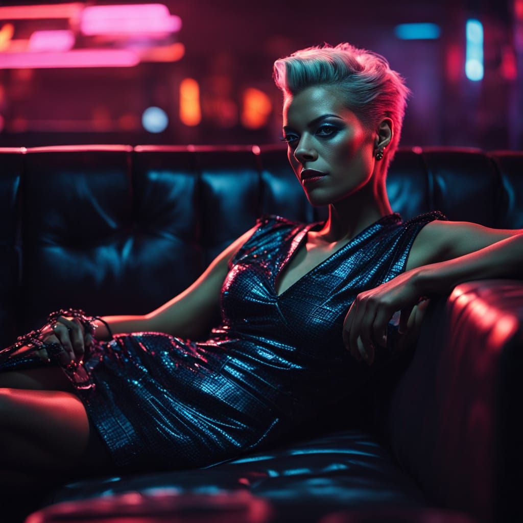 Hannah Waddingham in Cyberpunk Dress with Neon Lights
