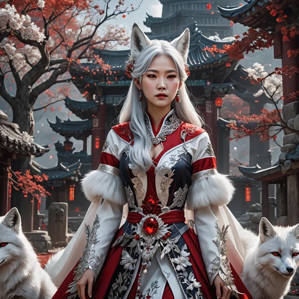 Korean Lady with Fox Ears in Fantasy Art