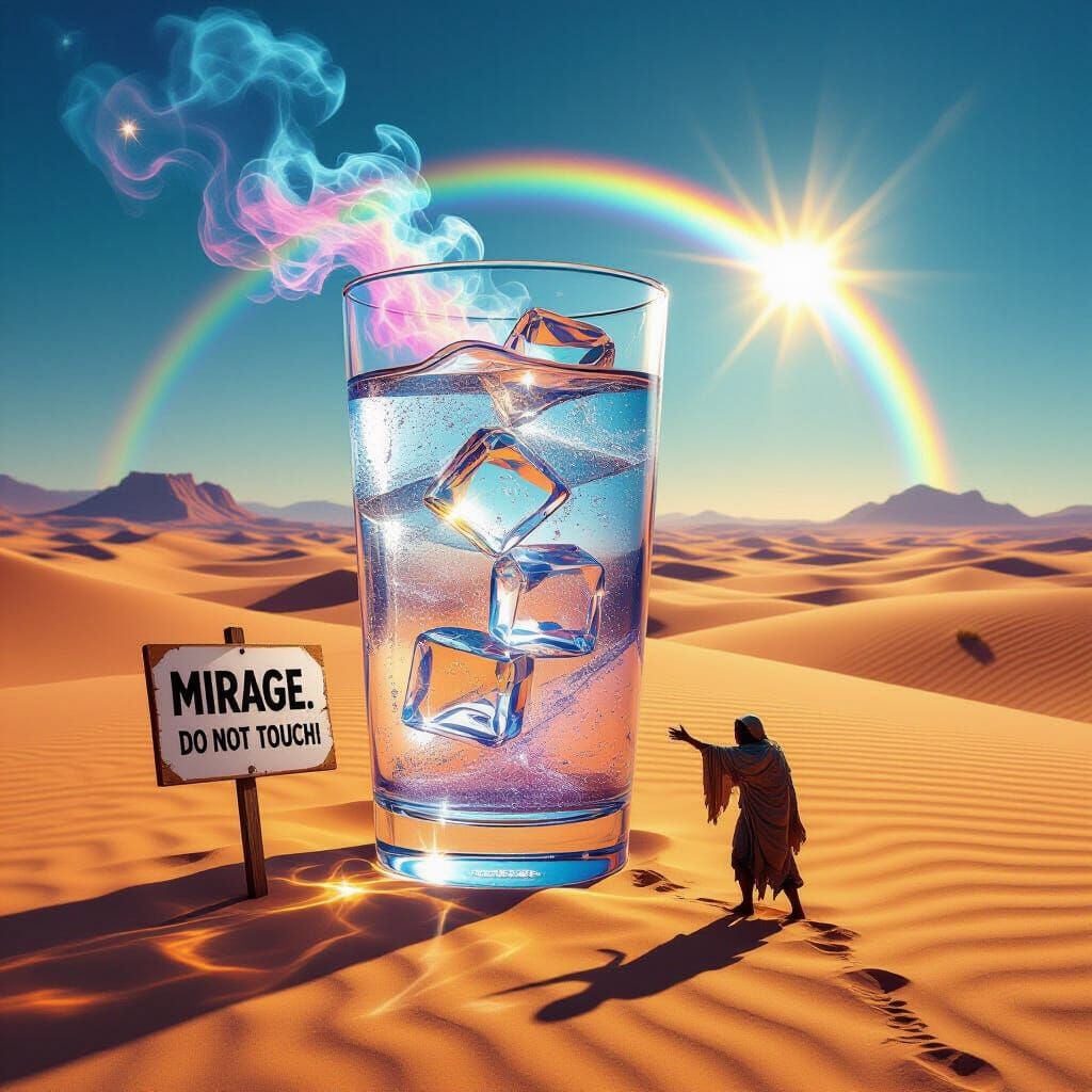 Giant Crystal Water Glass in Mystic Desert Mirage