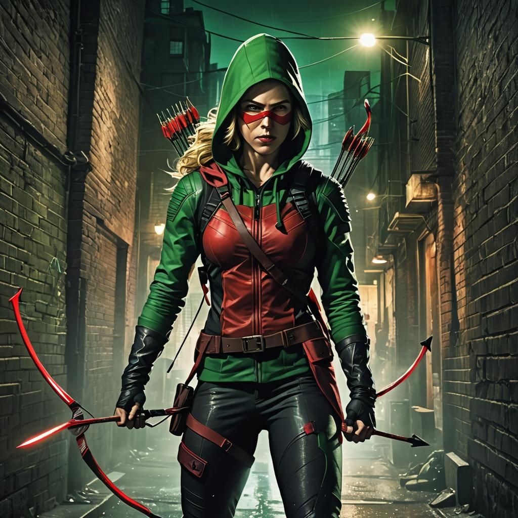 Red Arrow in Dark Alleyway, Comic Book Illustration