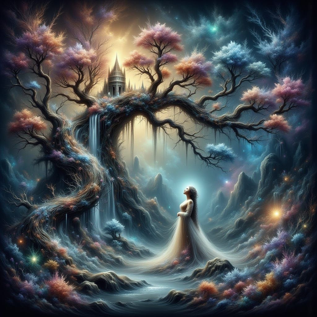 Celestial Steampunk Landscape in Surreal Style