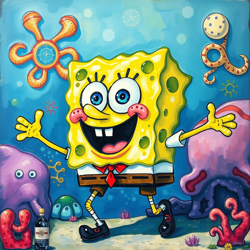 Detailed Gouache Painting of Spongebob