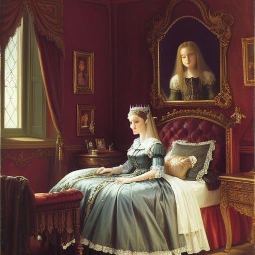 Gothic Princess in Bedroom Oil Painting