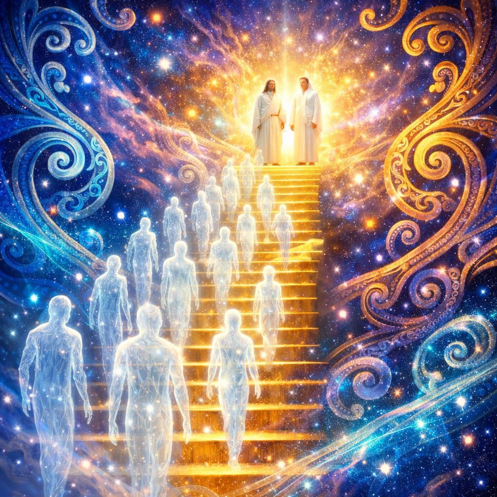 Ghosts Ascend Golden Stairway into Cosmic Realm