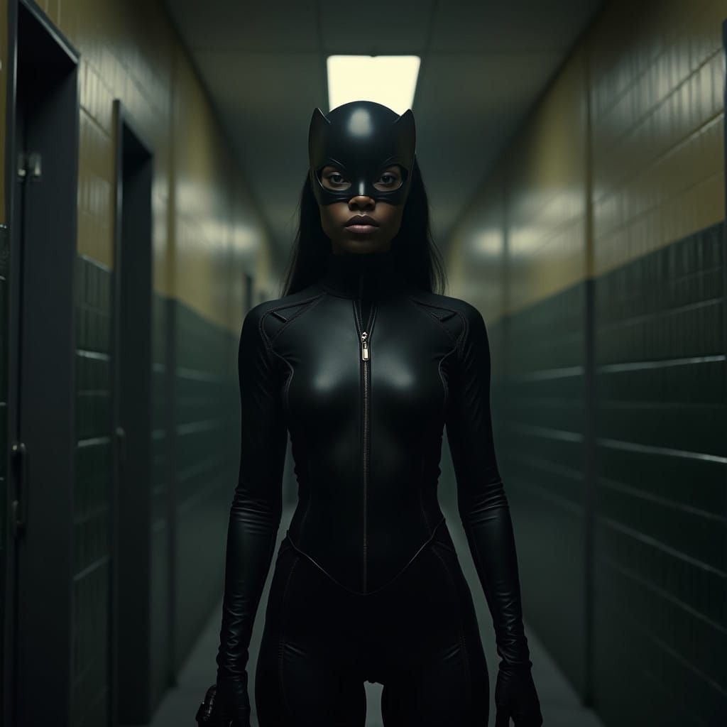 Catwoman Guard in Black Boot Prison, Cinematic Film Still