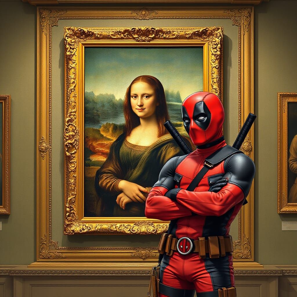 Deadpool Meets the Mona Lisa in Vibrant Pop Art Style