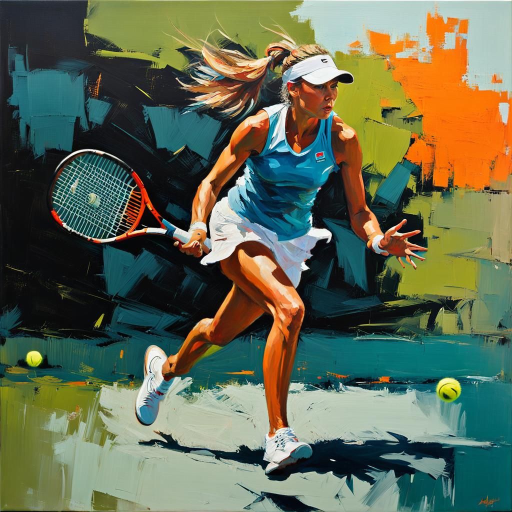 Dynamic Oil Painting of Tennis Player in Action