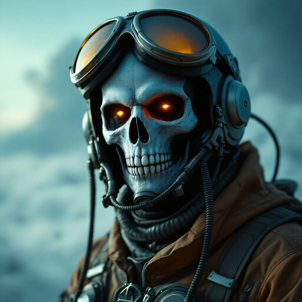 Ghostly Fighter Pilot Portrait in Cybertech Flight Suit