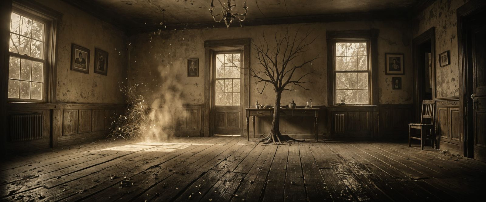 Antique Portrait: Autumn Tree in Wet Plate Collodion Style