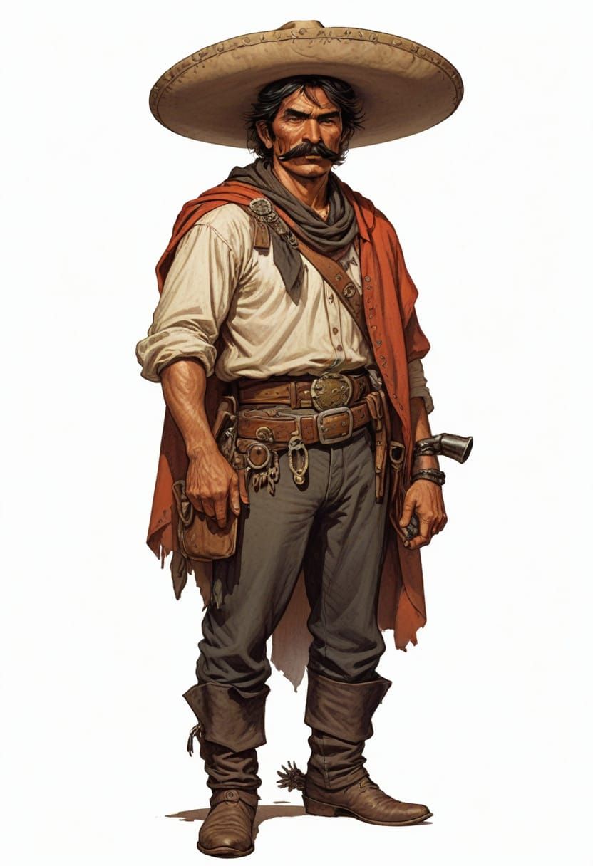 Unshaven Mexican Bandit from 1860 in Vivid RPG Style