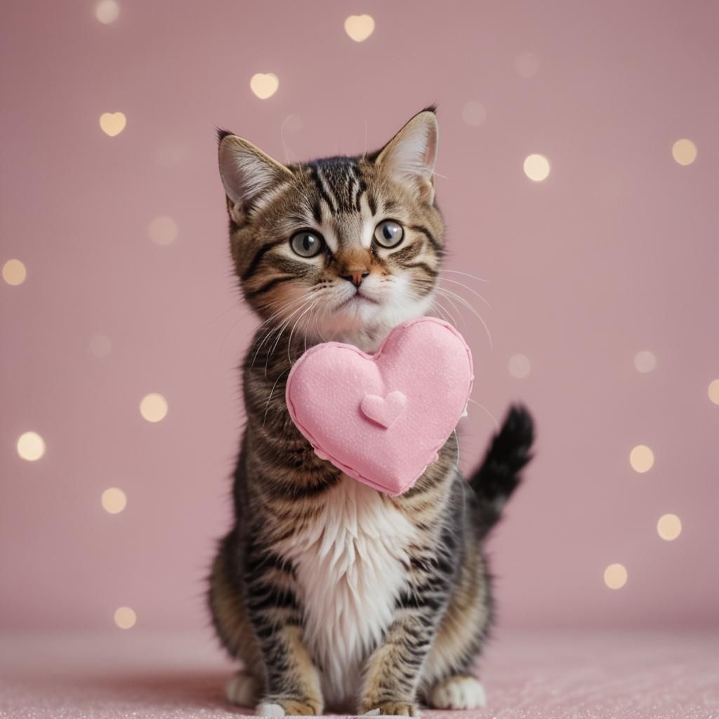 Two Cats Holding a Heart: Professional Photography