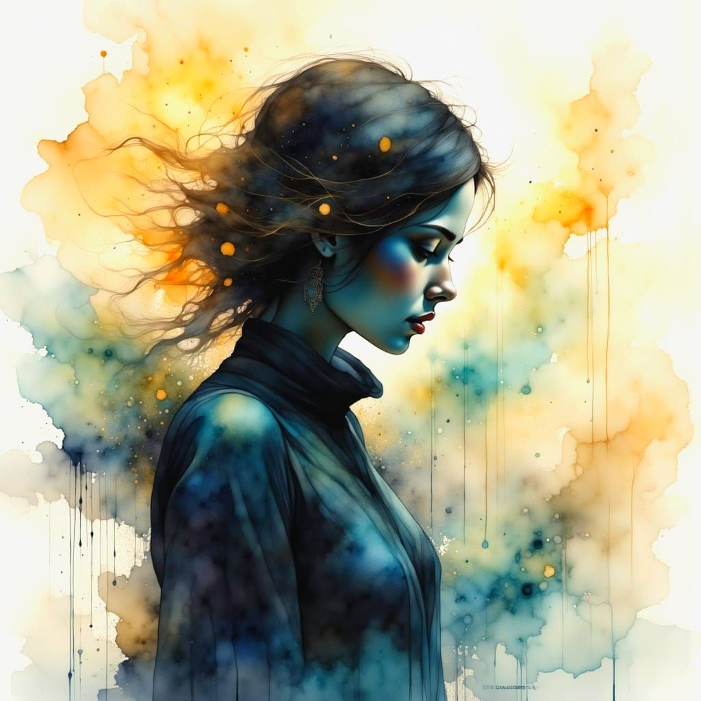 Ethereal Woman in Iridescent Aura, Suspended in a Dreamlike ...