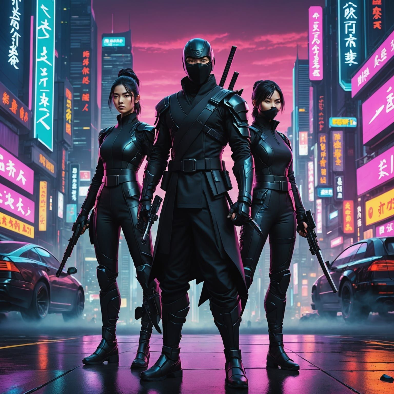 Ninjas in Neo Tokyo: Hyper-Realistic Digital Painting
