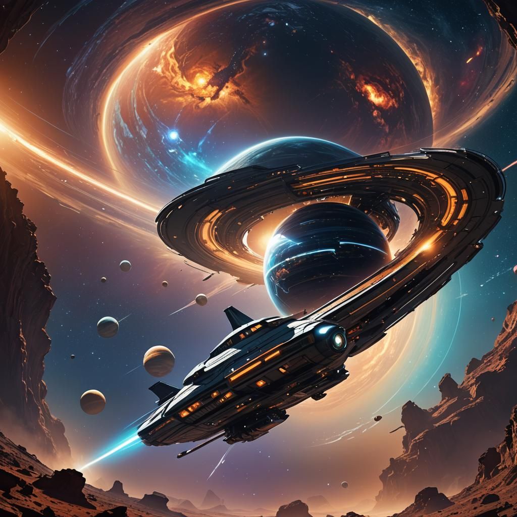 Spaceship Travels Galaxy Through Wormhole: Digital Matte Pai...