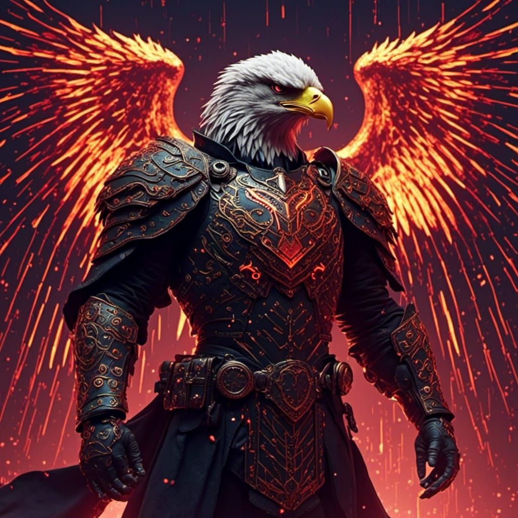 Cyberpunk Eagle Knight: Anthropomorphic Vision