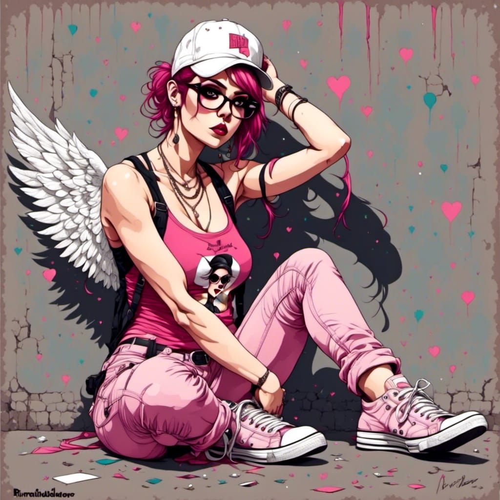 Cute Angel with Wings in Urban Outfit