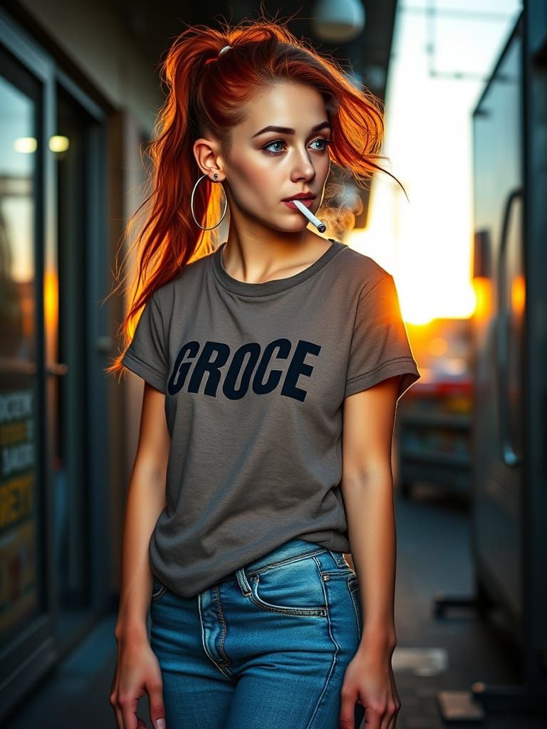 Gritty Grocery Store Worker Captured in Realistic Portrait