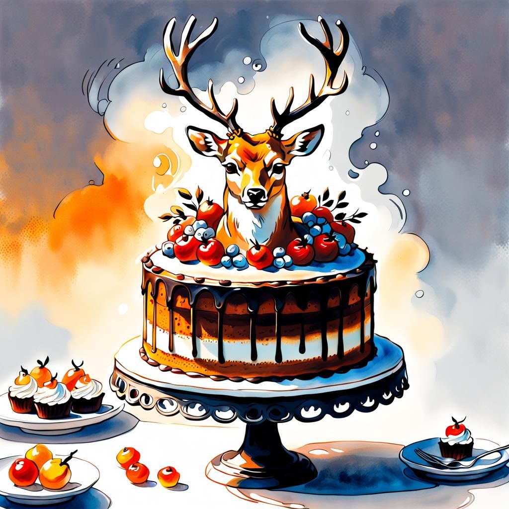 Deer Spirit in Modern Ink Painting Style