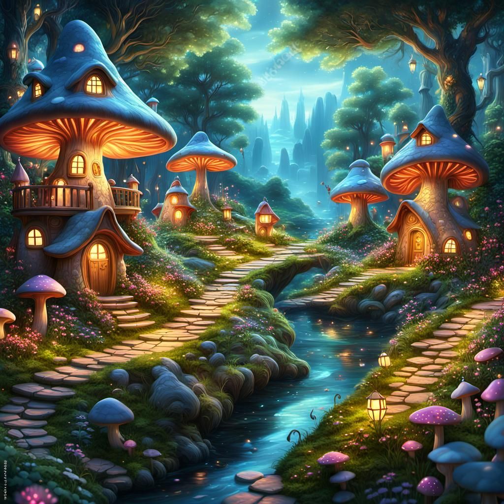 Enchanting Fairy Village in Lush Forest: 8K Fantasy