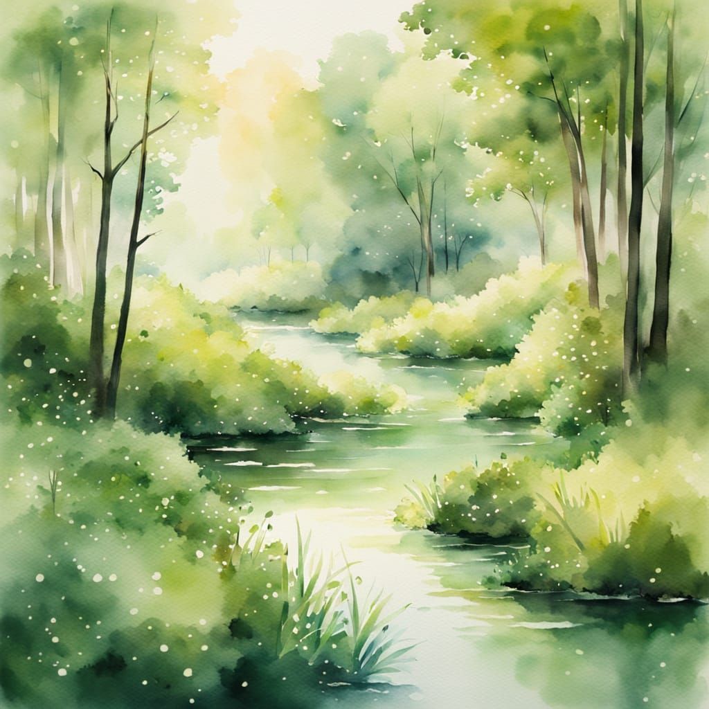 Watercolor Forest Landscape: Nature's Dreamy Wonder