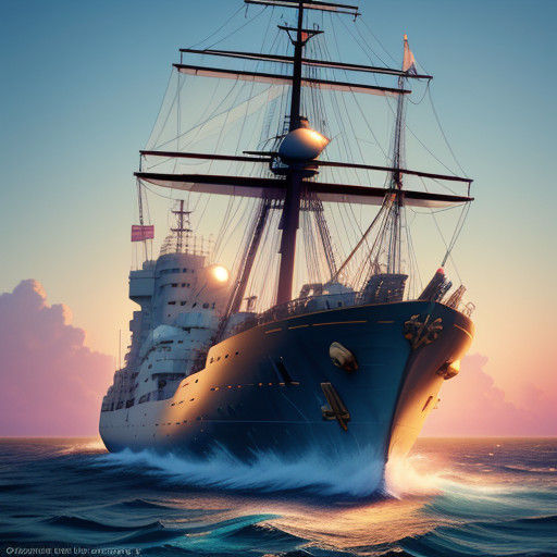 Sailors on Ship's Bow Admire Sunset in Golden Hour