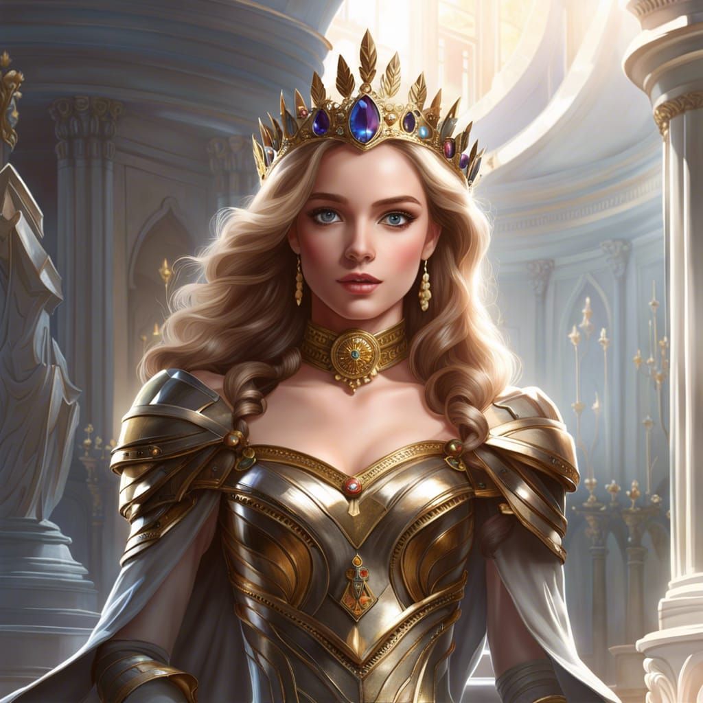 Confident Princess with Tiara in Hyper-Realistic Digital Art