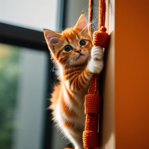 Orange Kitten Plays with Feather Toy: Professional Photo