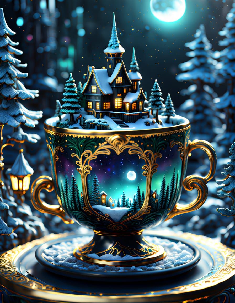 Malachite City Diorama in Porcelain Cup