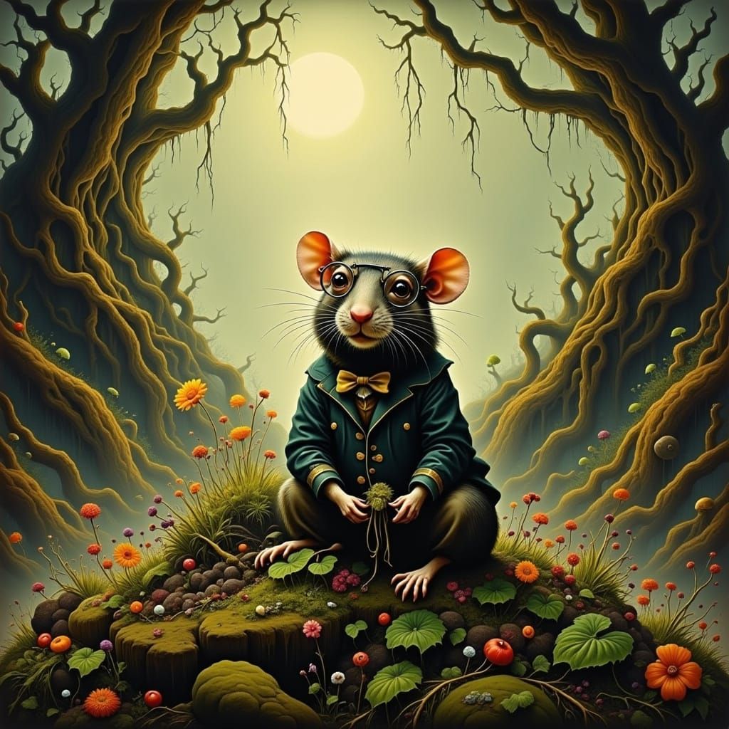 Whimsical Rat in Enchanted Forest, Painterly Style