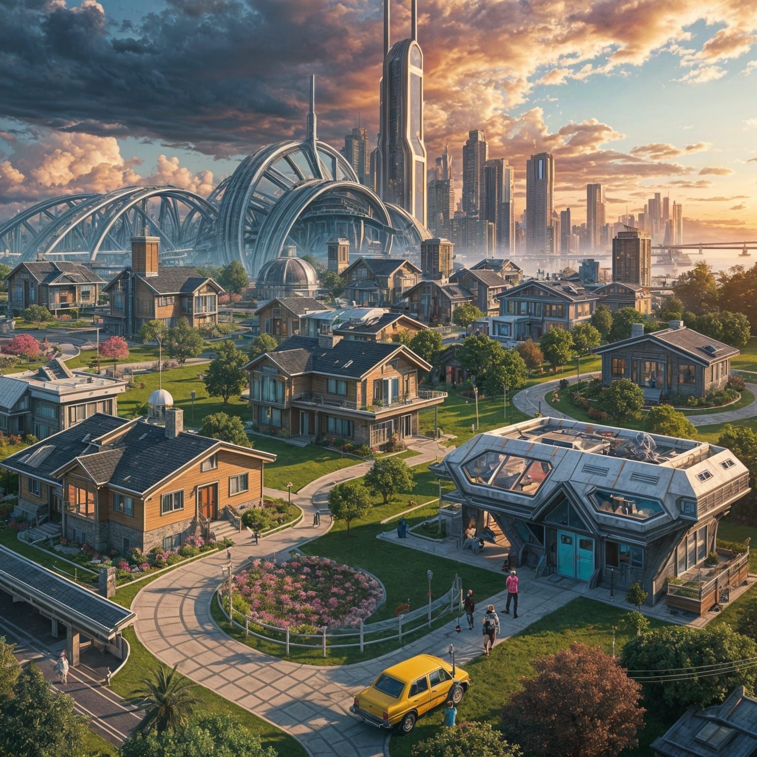 Futuristic Neon Cityscape and Neighborhood