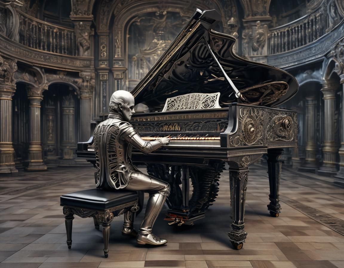 Mozart Plays Fabergé Piano in Giger Style