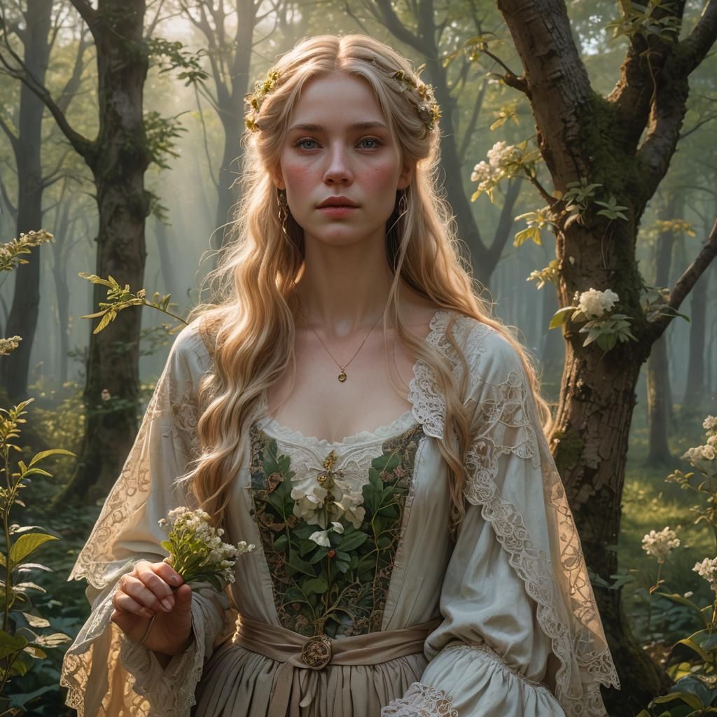 Spring Forest Sunrise Portrait in Photorealistic Style