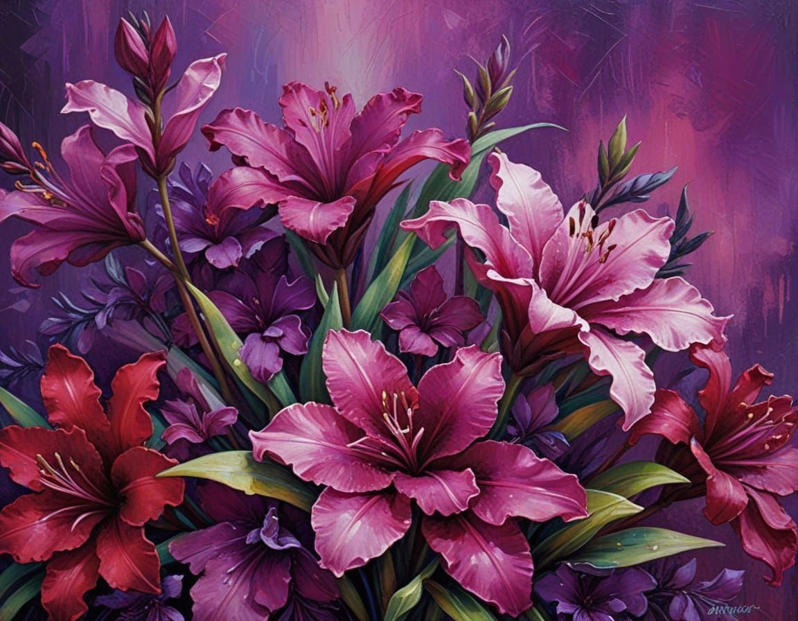 Vibrant Blooms in Grunge Aesthetic