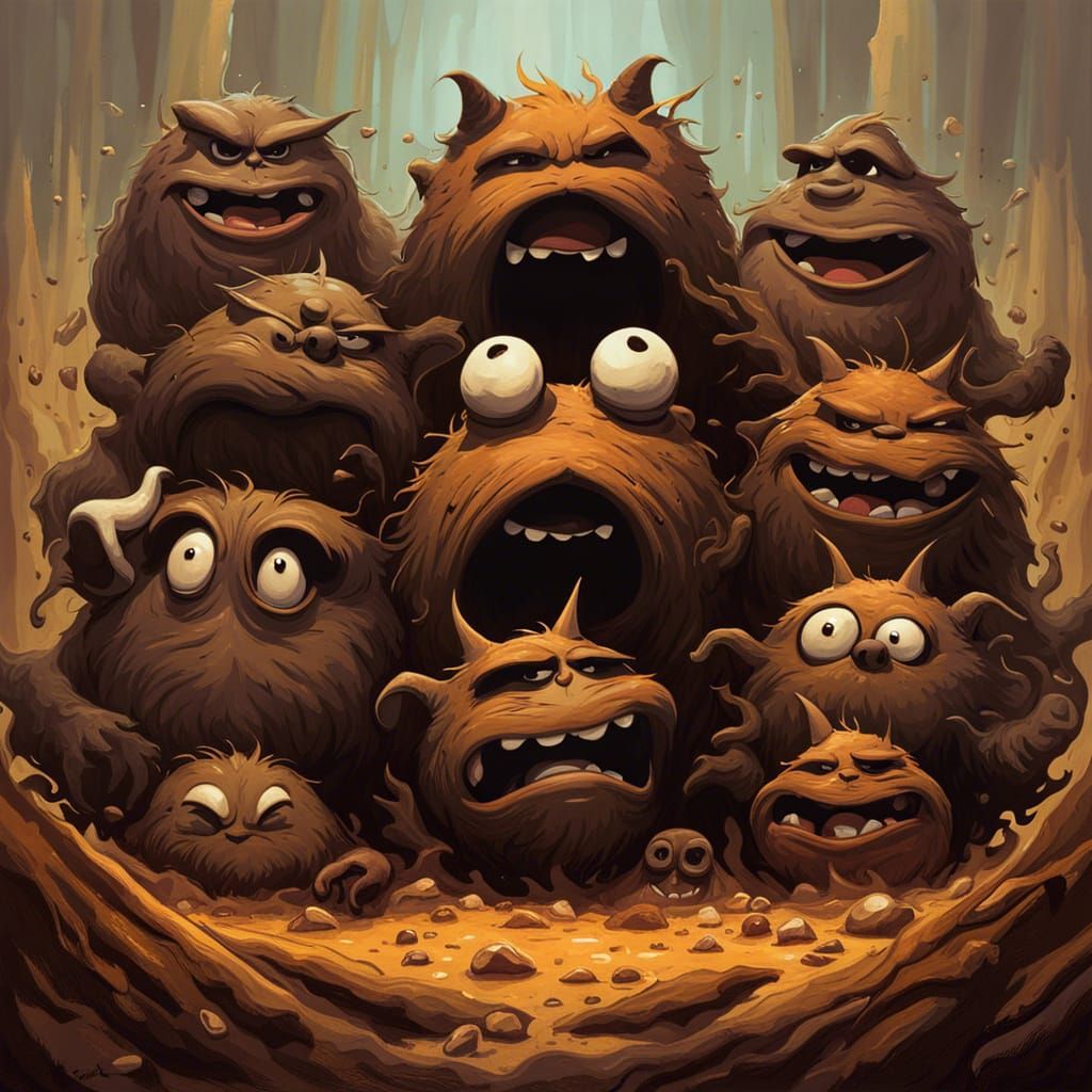 Sinister Creatures Made of Poo, Detailed Illustration