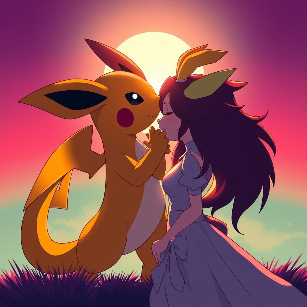 Romantic Anime Couple in Vibrant Gradient Background