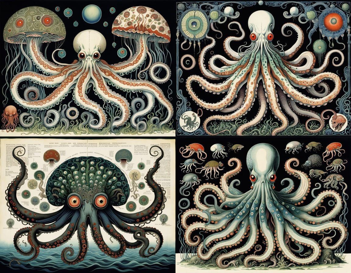 Surreal Anatomy: Octopus Peacock Hybrid Illustration