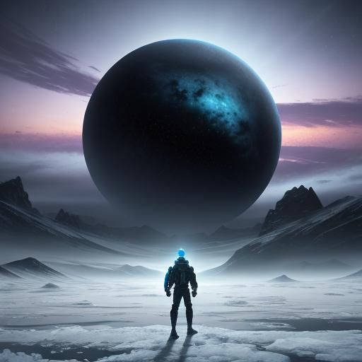 Alien Nomad in Icy Landscape: Digital Painting