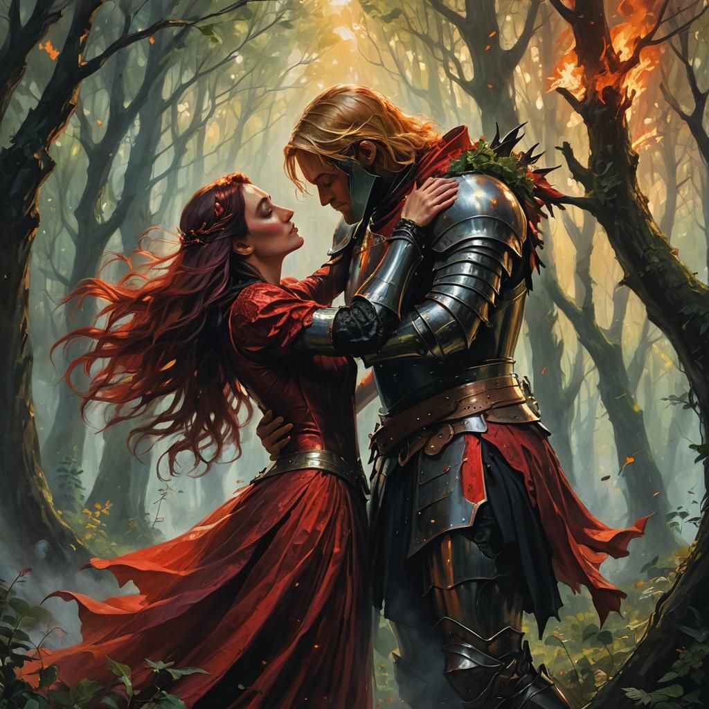 Knight and Witch's Kiss in Enchanted Forest
