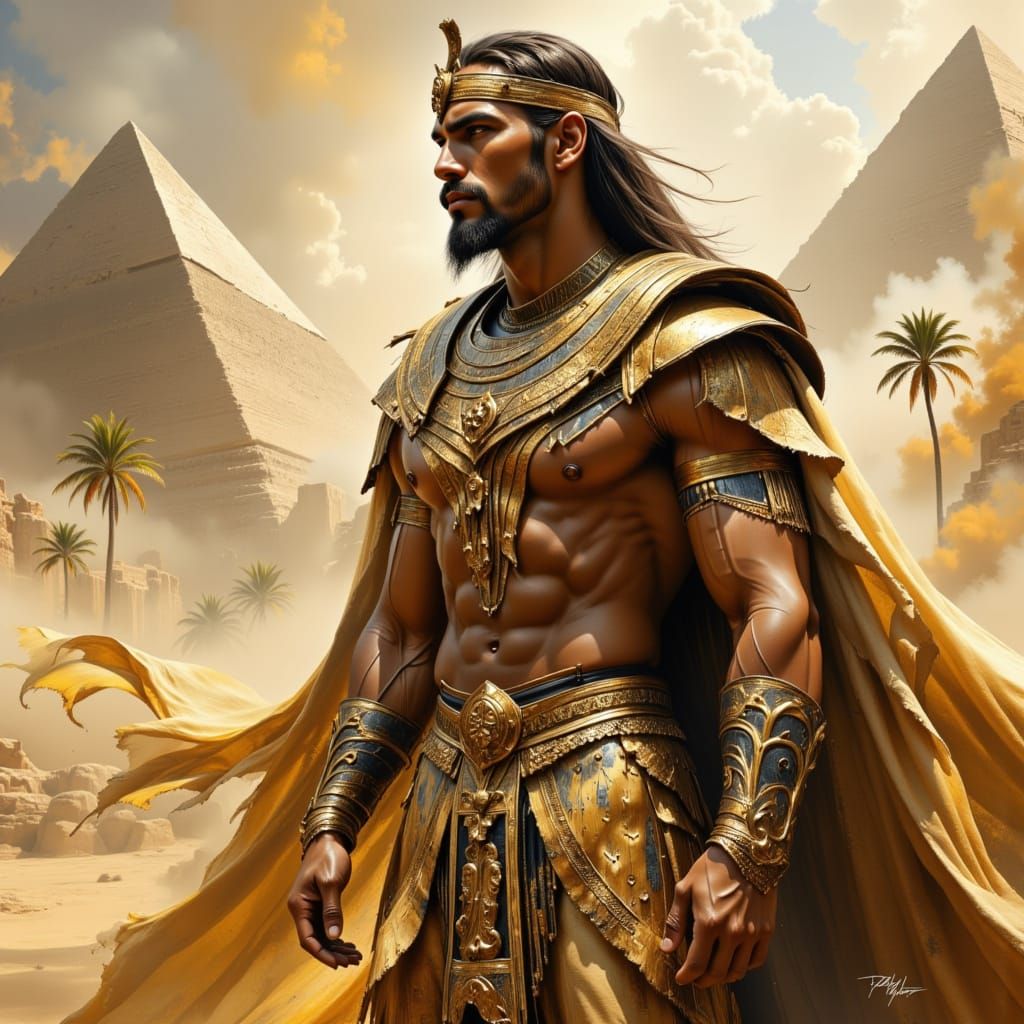 Egyptian Warrior in Ornate Gold Armor