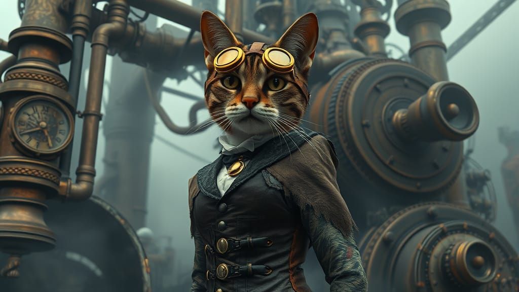 Regal Steampunk Feline in Industrial Grandeur, in Victorian ...