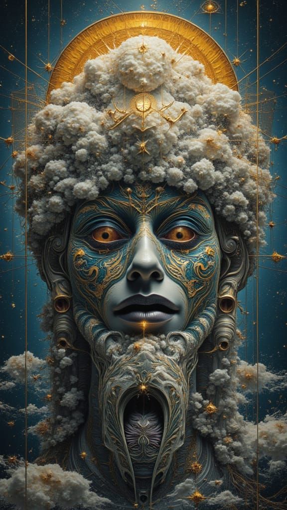 Surreal Goddess Emerge from Celestial Face