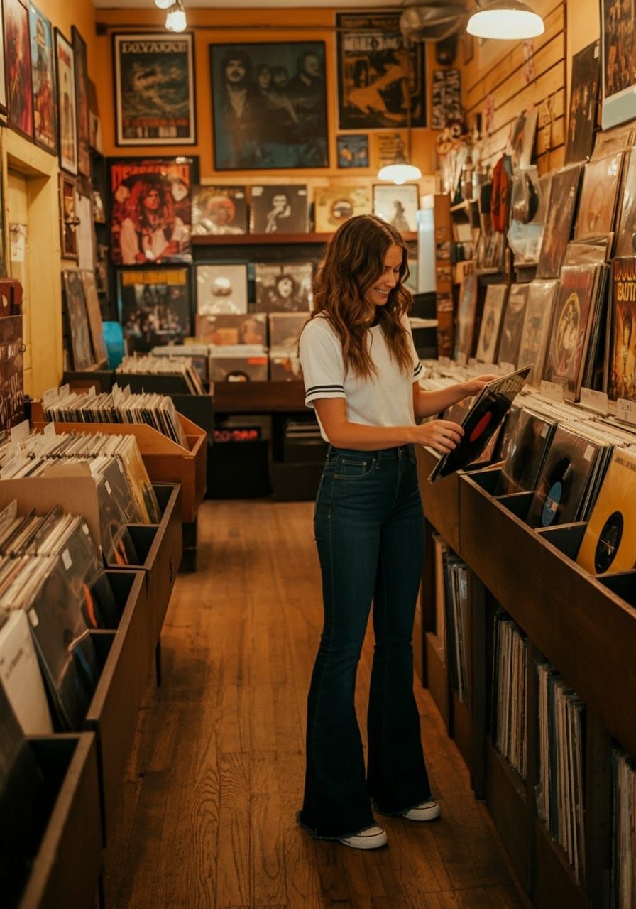 Cozy Vintage-Style Record Store Scene