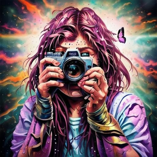 Pink Butterfly Portrait in Hyperdetailed Art Style