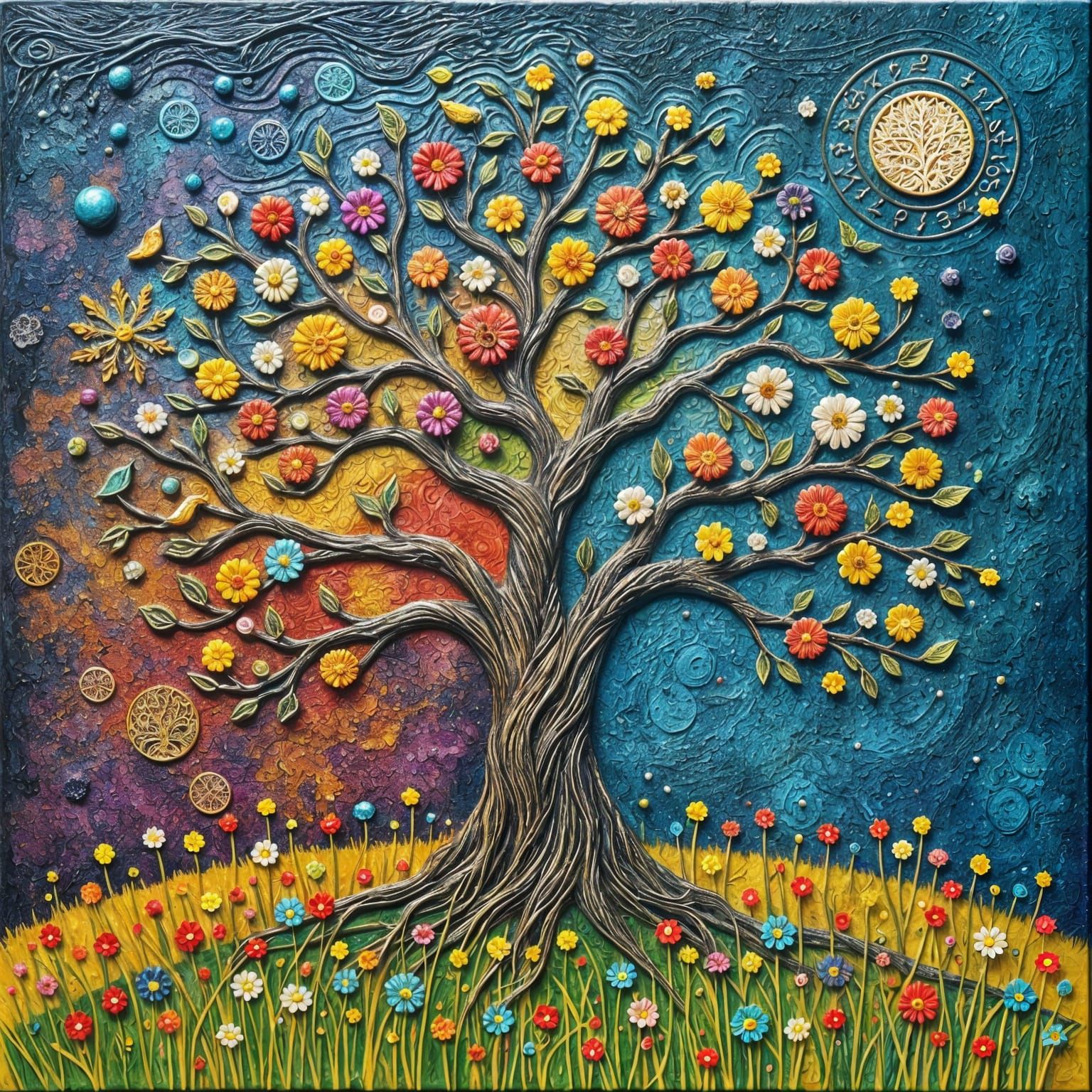 Tree of Life in Vibrant Textured World of Acrylic Paint