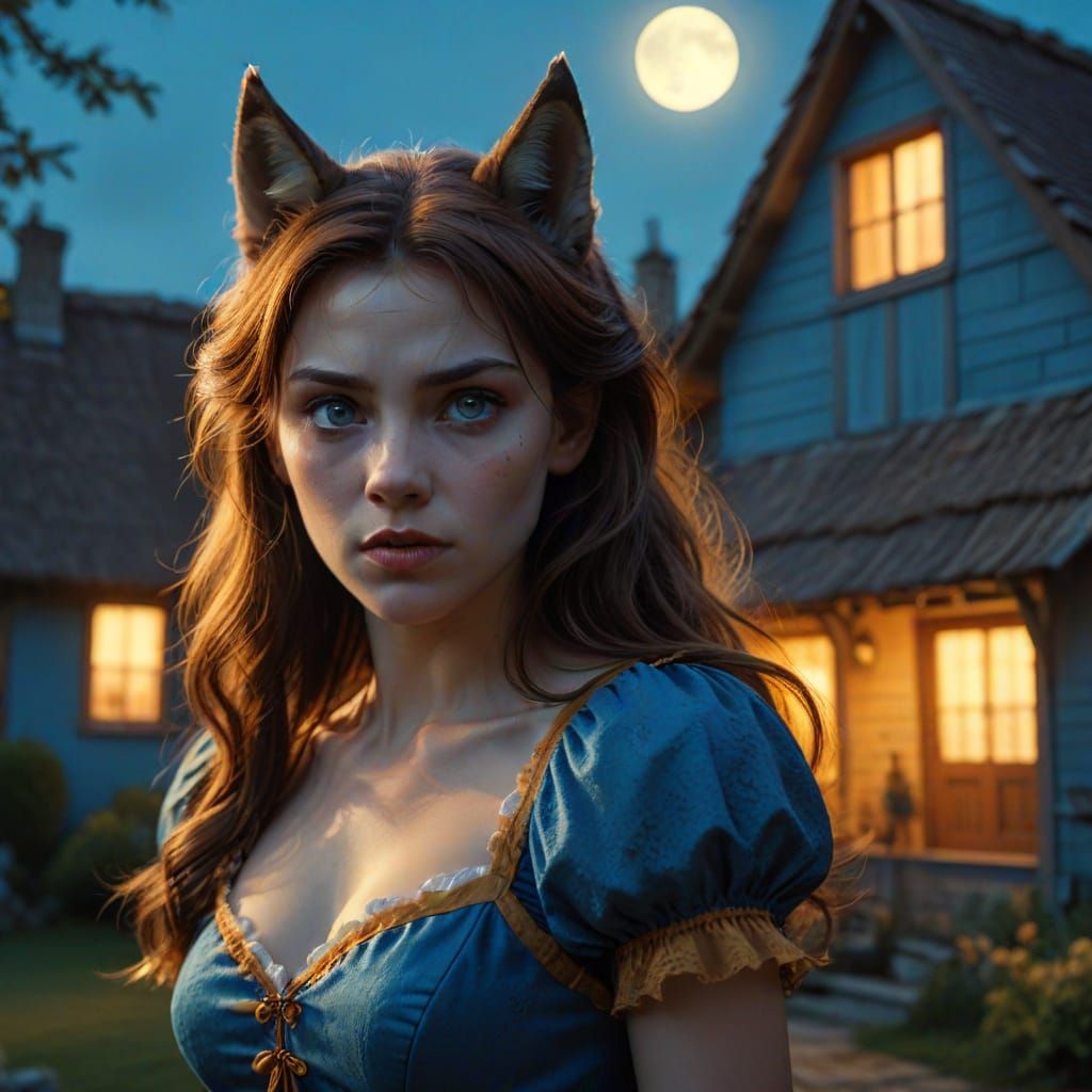 Female Lycan with Wolf Ears in Comic Book Style