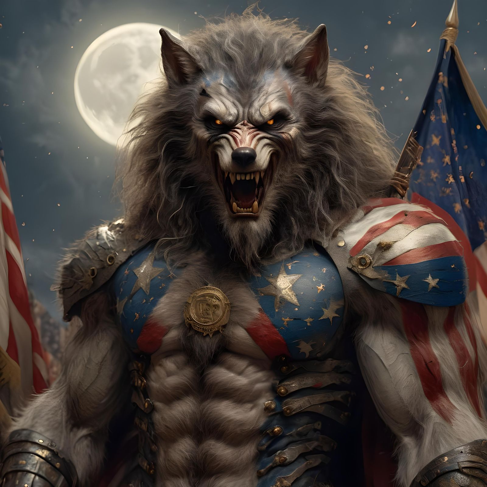 Patriotic Werewolf in Detailed Matte Painting